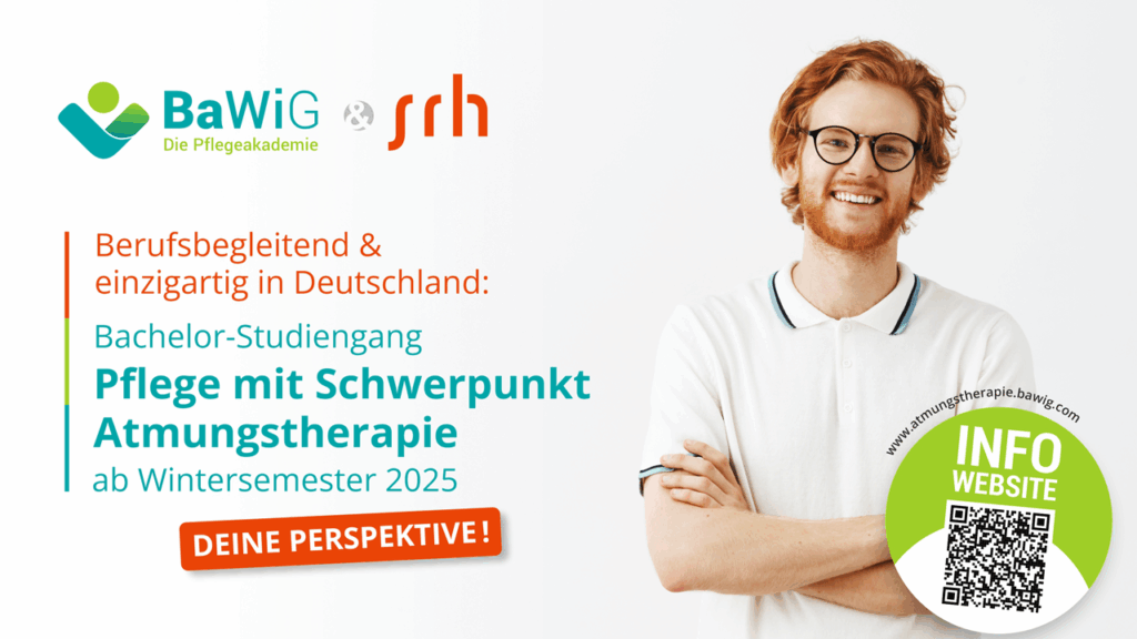 BaWiG - Infografik über den Bachelor-Studiengang "Pflege mit Schwerpunkt Atmungstherapie" zwischen der BaWiG und SRH University als Partner